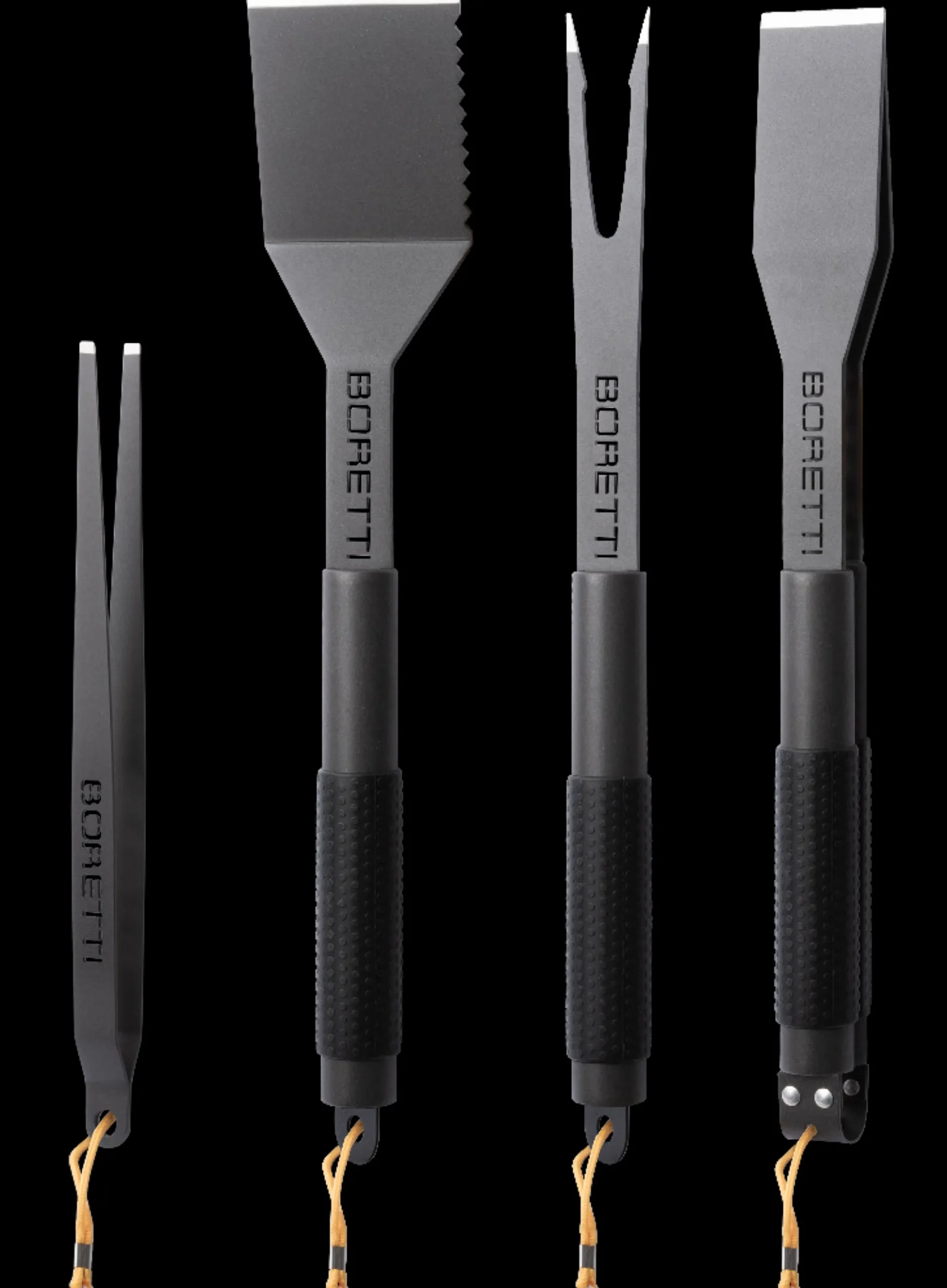 Barbecue 4-delige set (tang, spatel, vork, pincet)