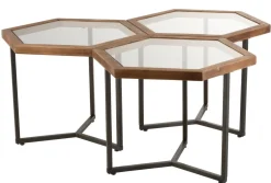 Bijzettafel hexagon glas/hout bruin