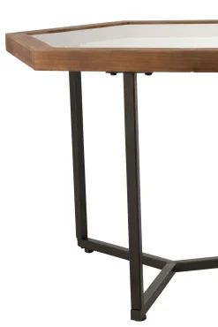 Bijzettafel hexagon glas/hout bruin