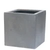Bloembak Fiberstone kubus 50x50cm grijs