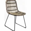 Chair dining metal rattan brown 46x57h84cm