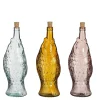 Fles vis recycled glas geel roze 3 assorti - h33xd12cm