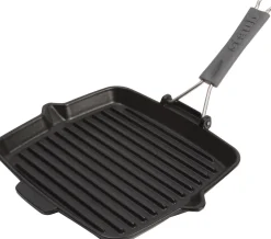 Grillpan met inklapbare greep 24 x 24 cm zwart