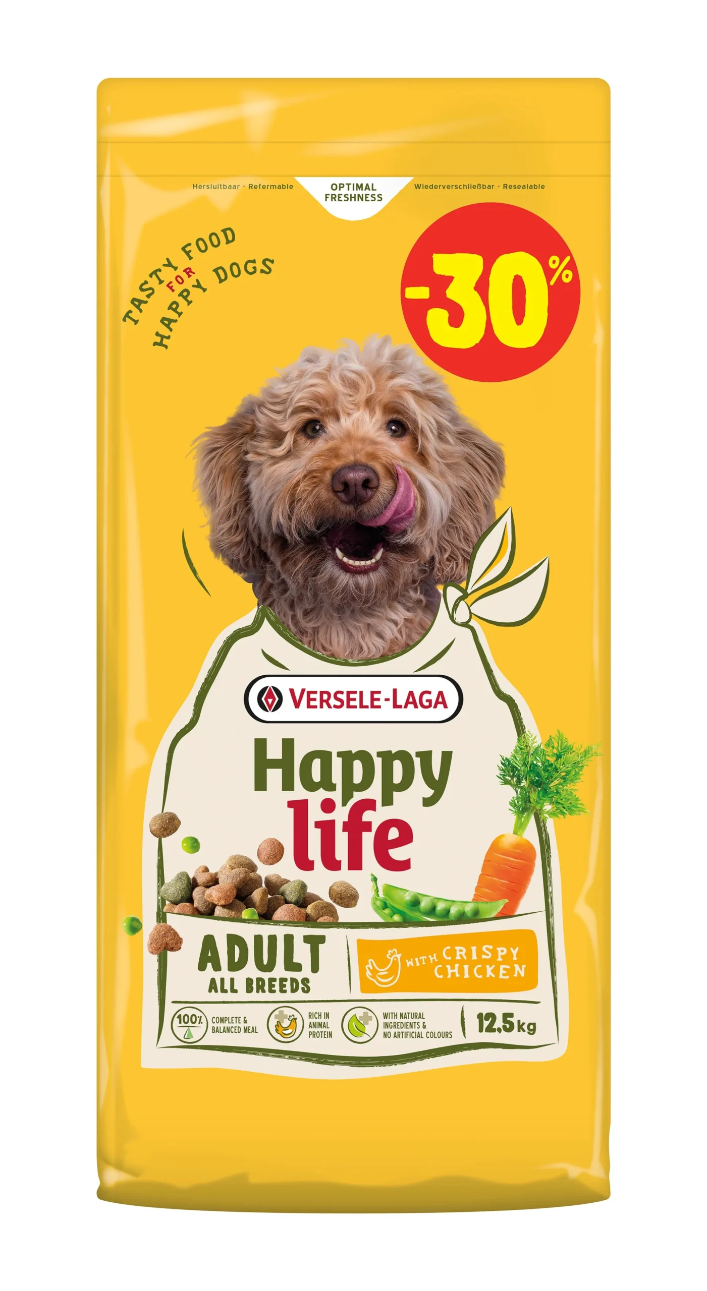 Hondenbrokken happy life adult chicken promo 12,5kg waarvan 3,75kg gratis
