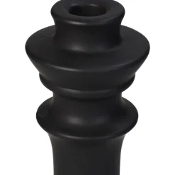 Kandelaar fijn aardewerk zwart 8x8x18cm