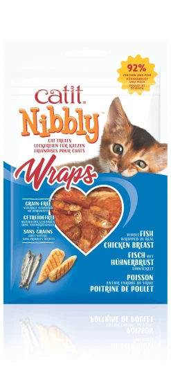 Kattensnack nibbly wraps kip & vis 30g