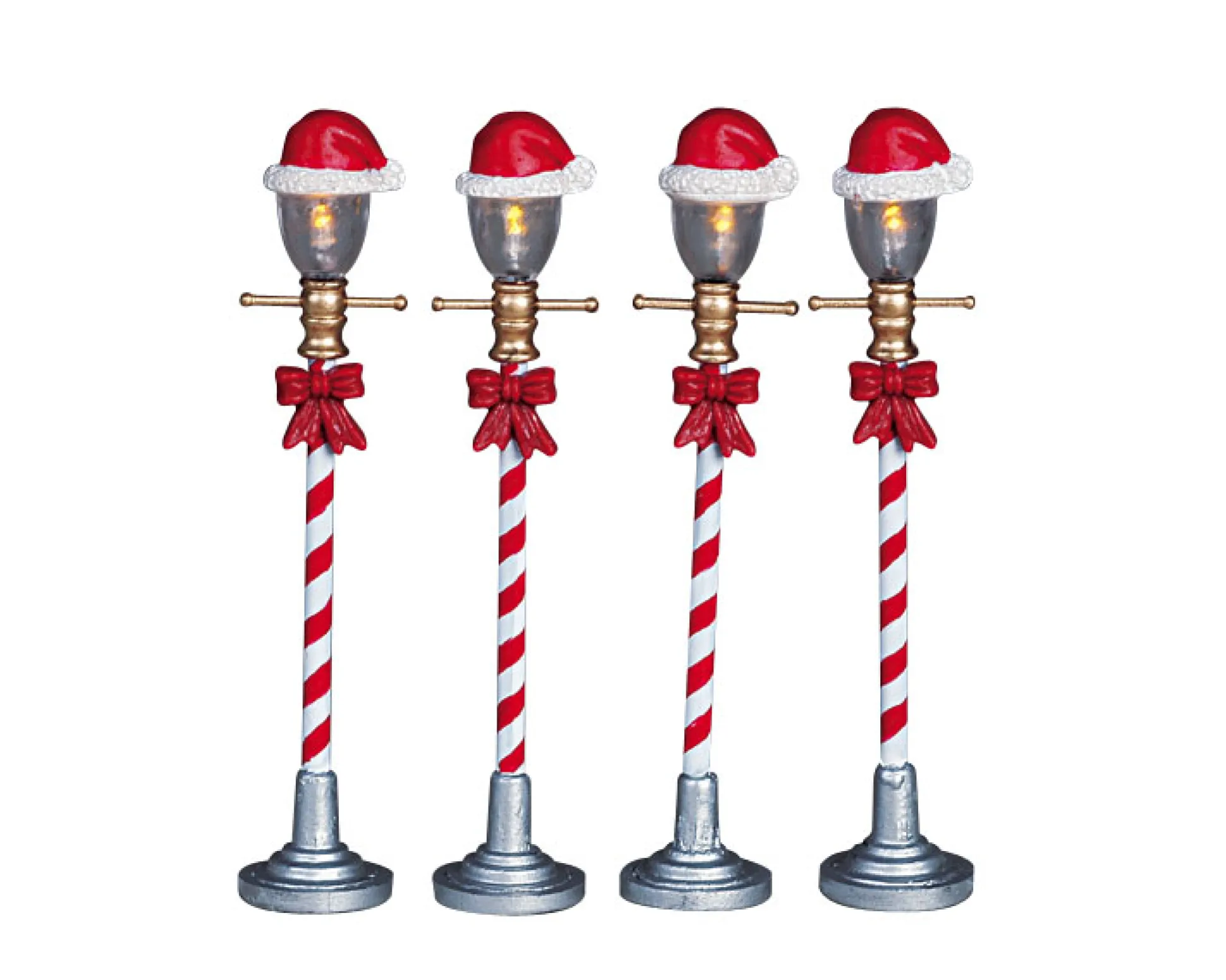 Kerstmuts straatlantaarn, set van 4, zonder (4,5v)
