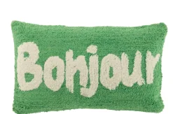 Kussen bonjour getuft katoen groen/wit