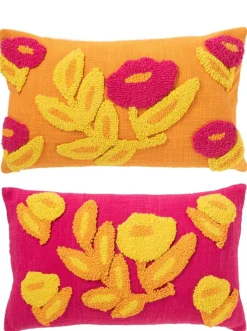 Kussen rechthoek borduurwerk bloem katoen mix assortiment van 2