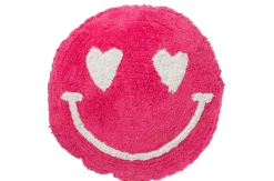 Kussen smiley getuft katoen roze/wit