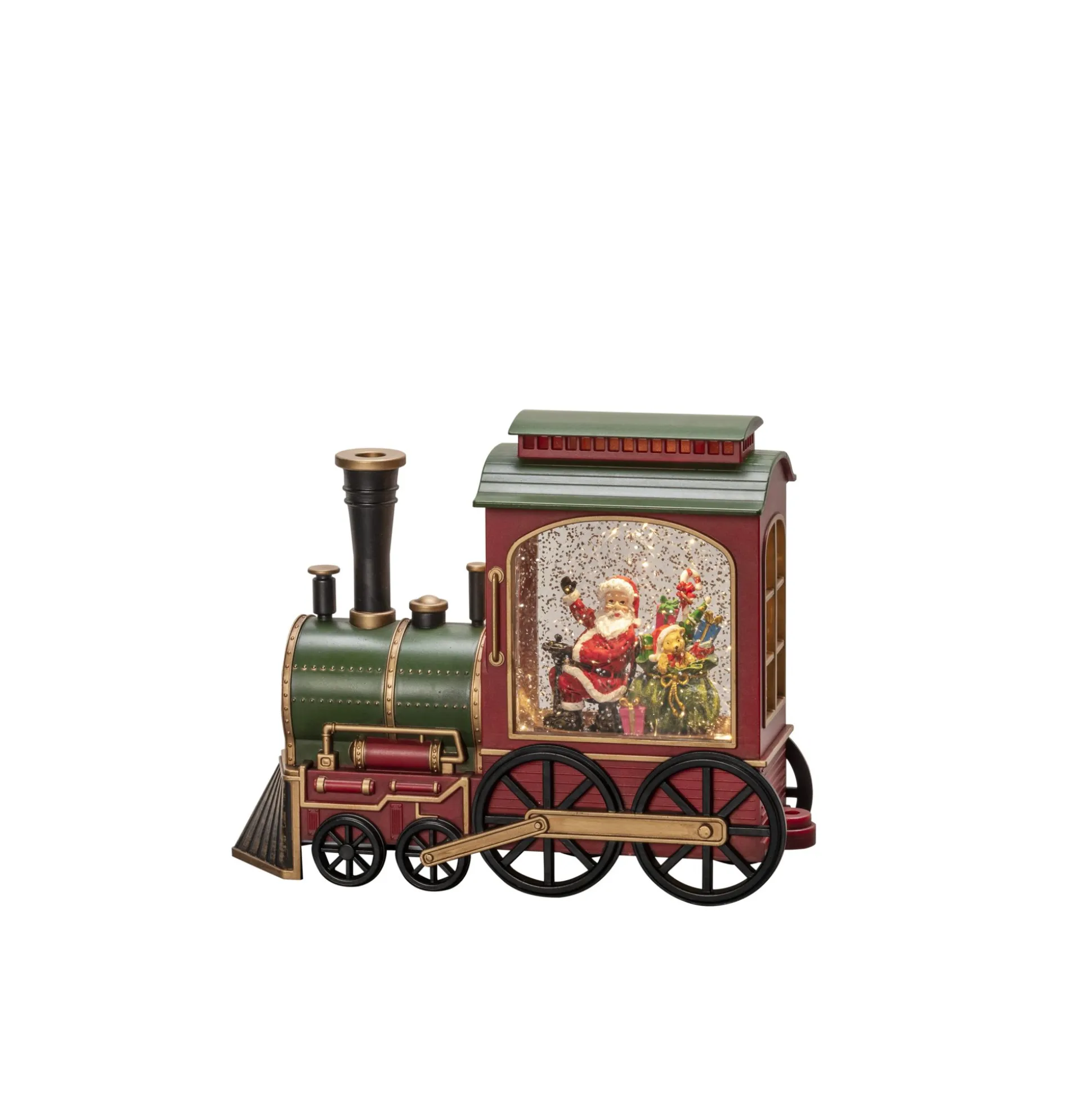 Led kerstlantaarn locomotief met kerstman en zak met kerstcadeaus