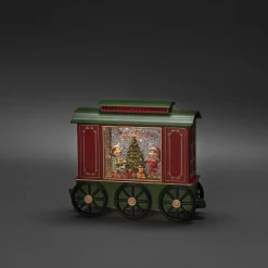 Led kerstlantaarn treinwagon met kinderen, kerstboom en kerstcadeaus