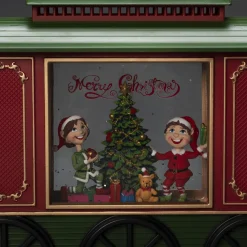 Led kerstlantaarn treinwagon met kinderen, kerstboom en kerstcadeaus