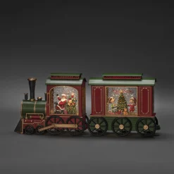 Led kerstlantaarn treinwagon met kinderen, kerstboom en kerstcadeaus
