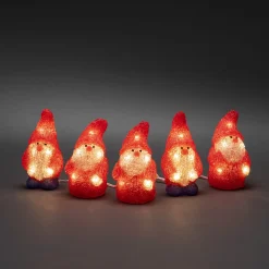 Led lichtsnoer met 5 rode acryl kerstmannen