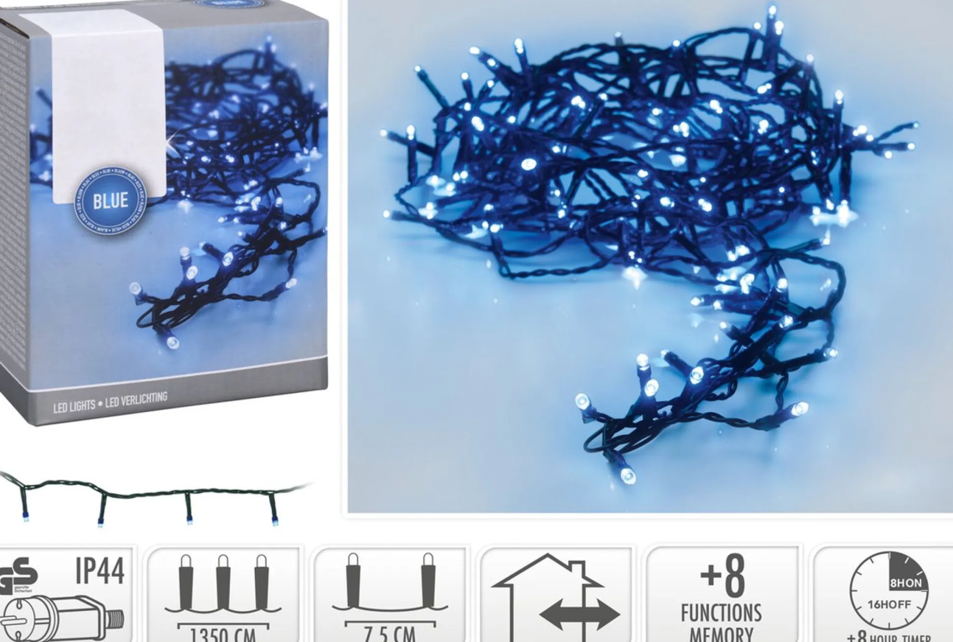 Ledverlichting blauw 180led