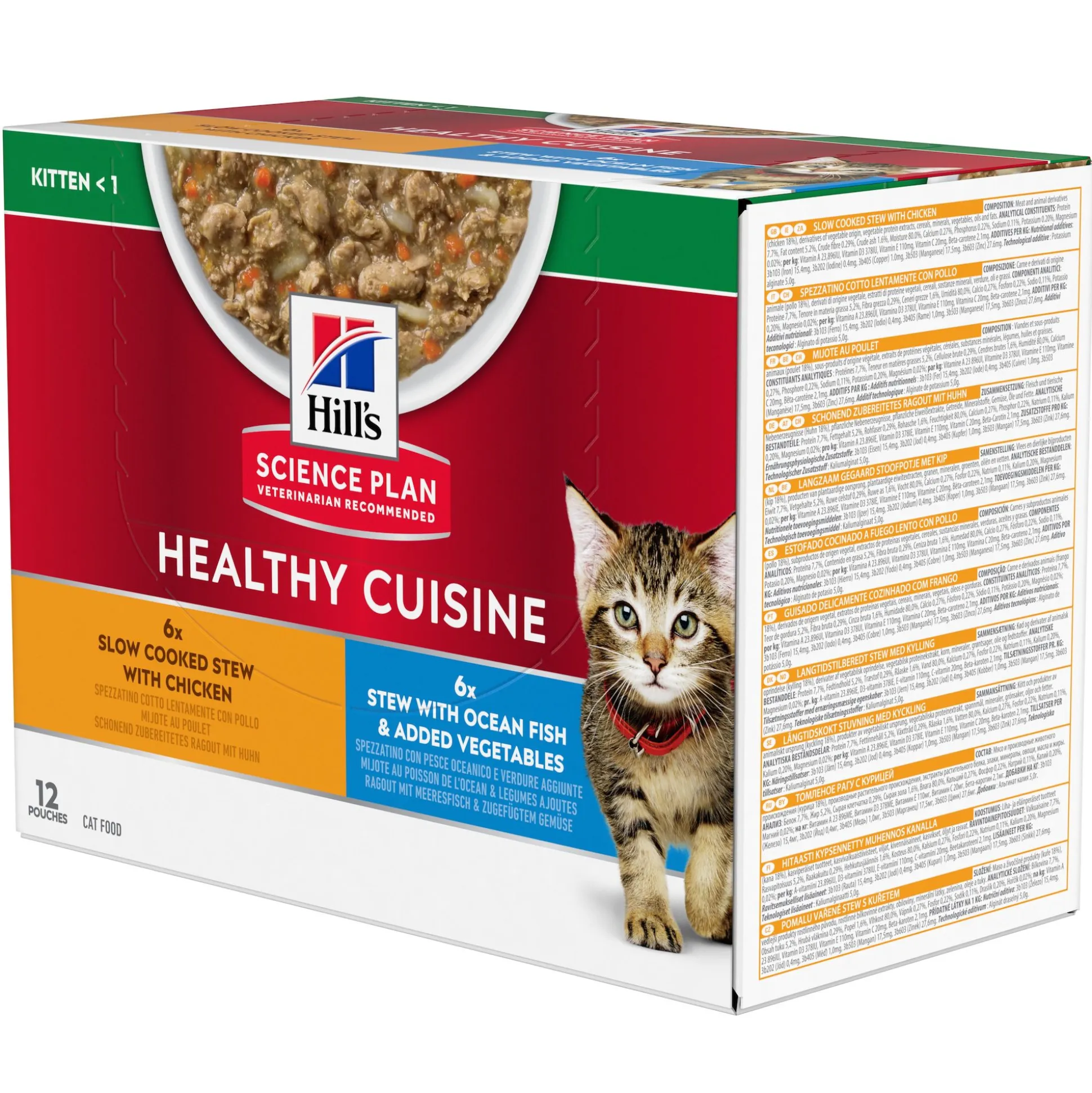 Natvoer voor katten hill's science plan healthy cuisine kitten stoofpotje met kip en toegevoegde groenten, met zalm en toegevoegde groenten multipack 12x80g
