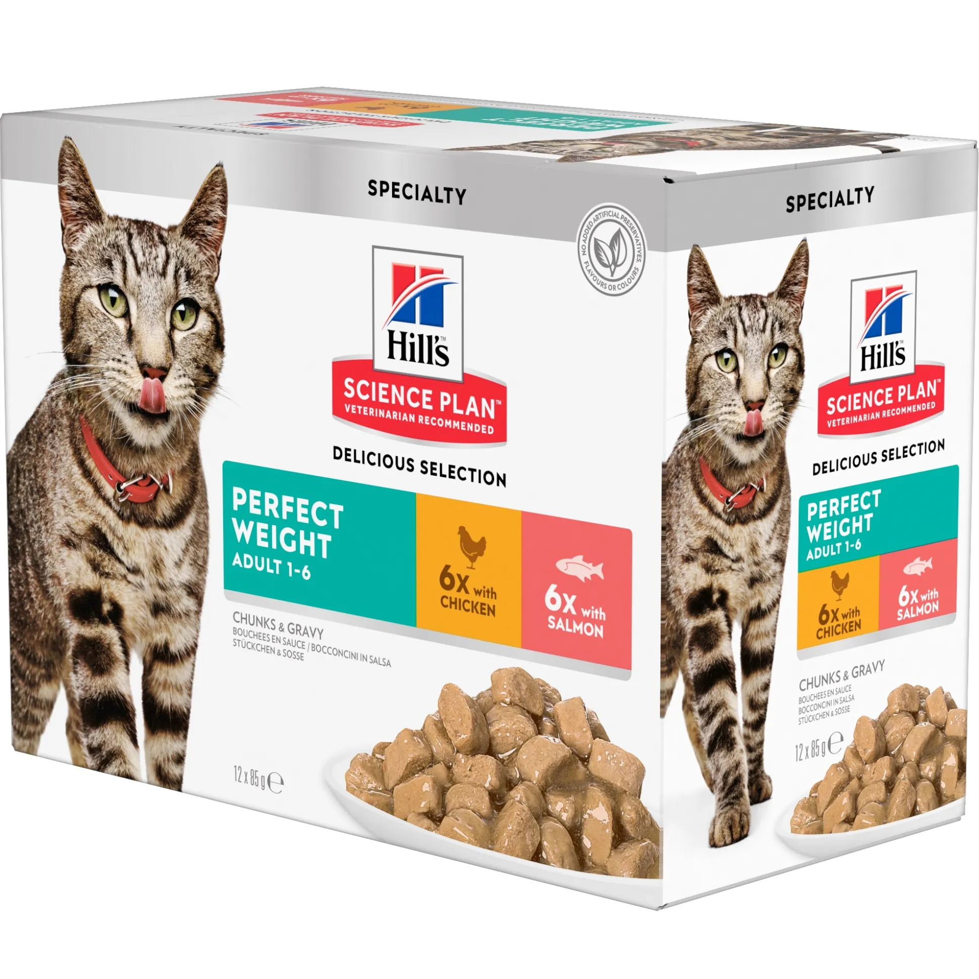 Natvoer voor katten science plan adult perfect weight kip en zalm 85g multipack