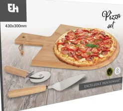 Pizzaset: plank, snijder en schep