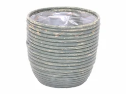 Pot round balloon stripe olive d18h16cm