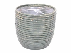 Pot round balloon stripe olive d15h14cm