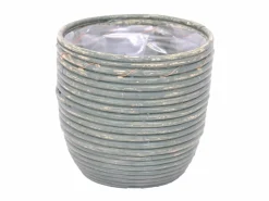 Pot round balloon stripe olive d24h24cm