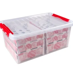 Q-line kerst box 45l met trays voor 98 kerstballen tr rood