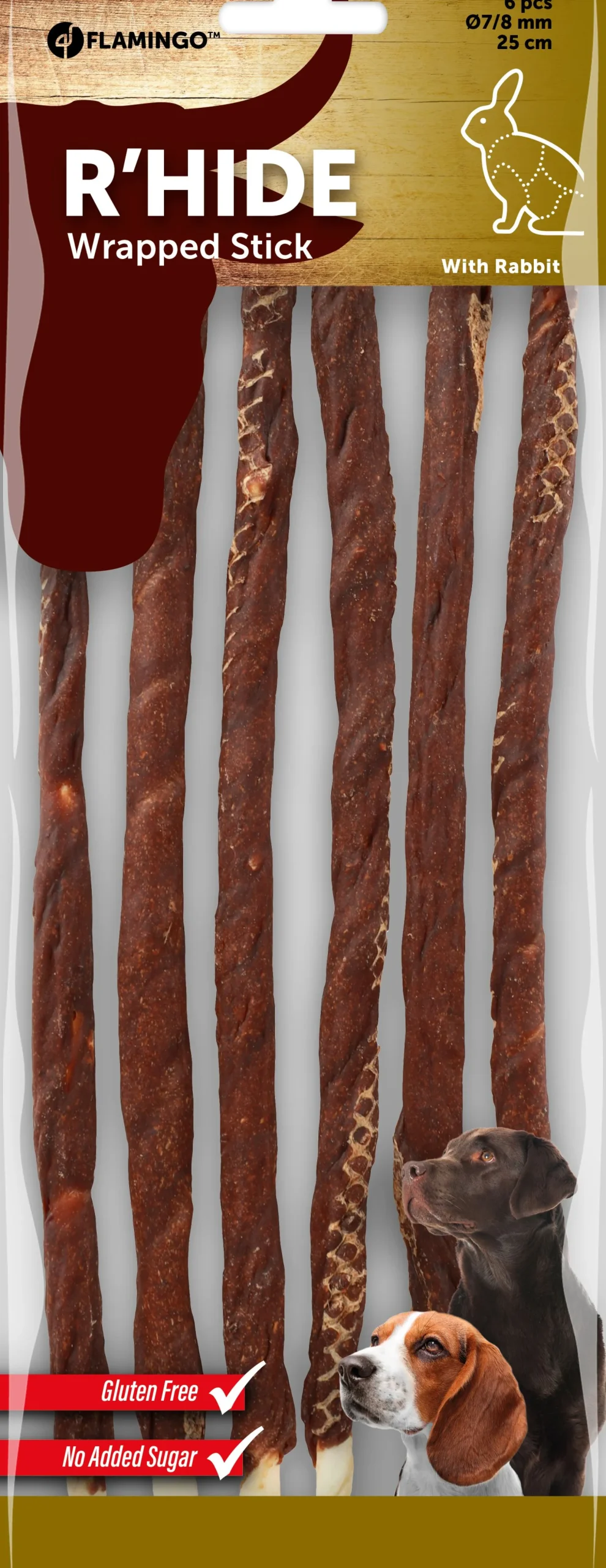 R'hide stokjes omwikkeld met konijn 7/8mm 25cm 6st 130gr