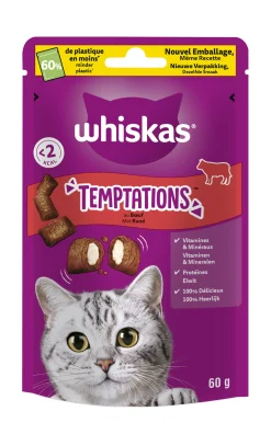Snacks voor katten |whiskas temptations rund 60g