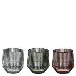 Theelicht houder glas groen roze 3 assorti - h8xd8cm