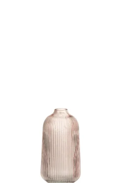 Vaas ribbels hoog glas roze (9x9x18cm)
