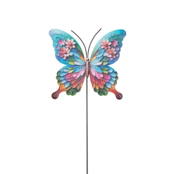 Vlinder met bloemen op steker 61x17cm