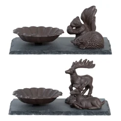 Vogelbad op leisteen voorzien van bosdieren